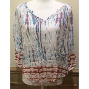 Andre’e ~ Size Small ~ 3/4 Sleeve Pullover ~ Multi Color Tie Dye ~ V-Neck